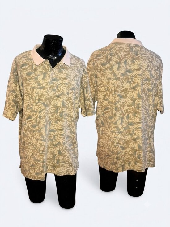 Nautica Other - Vintage 90s Nautica Polo Shirt Mens Large Made in USA Tropical Leaf Floral Beige